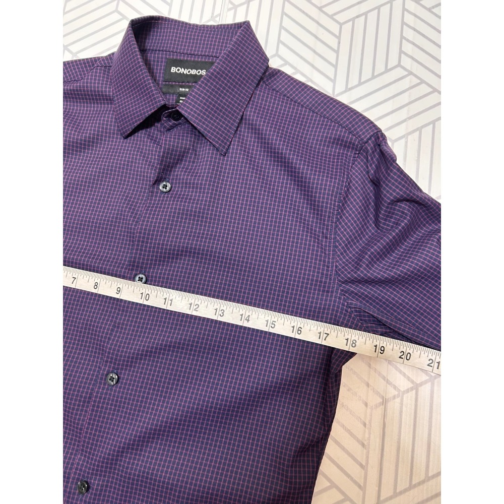 Bonobos Slim Fit Short Long Sleeve Dress Shirt Men XS Fit Blue Plaid Pink x - Picture 9 of 11